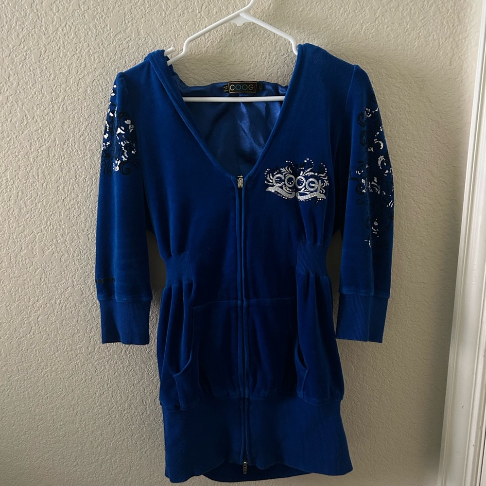 Authentic COOGI dark blue velvet hoodie dress